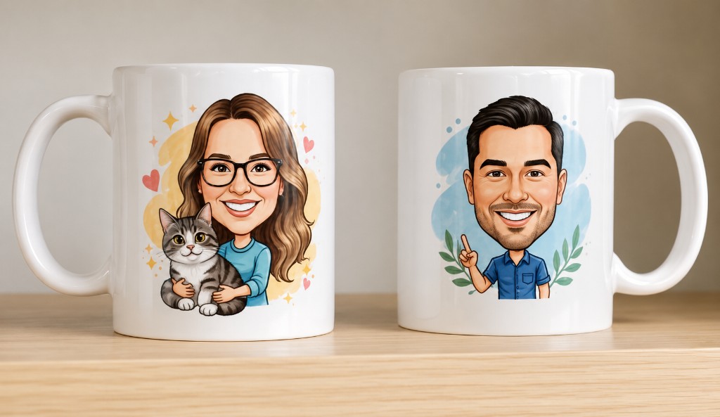 Personalized mug mockups with custom illustrations